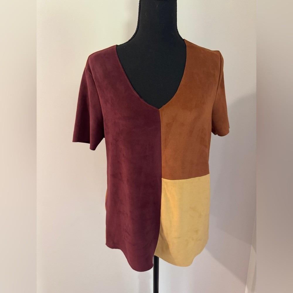 Marc New York Andrew Marc Colorblock V Neck Suede‎ Top Women Size S